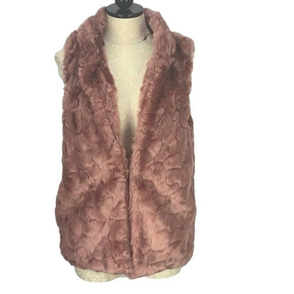 Love Tree Woman's Rose‎ Pink Faux Fur Vest Jacket Size Large